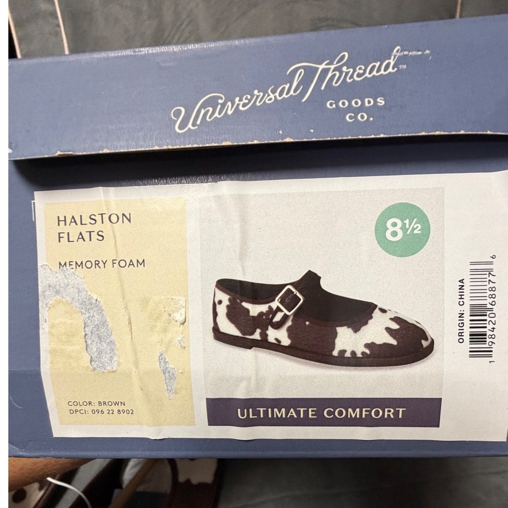 Universal Thread Halston Flats Cow Print Mary Jane Brown Cream Size 8.5 NEW - Picture 5 of 5